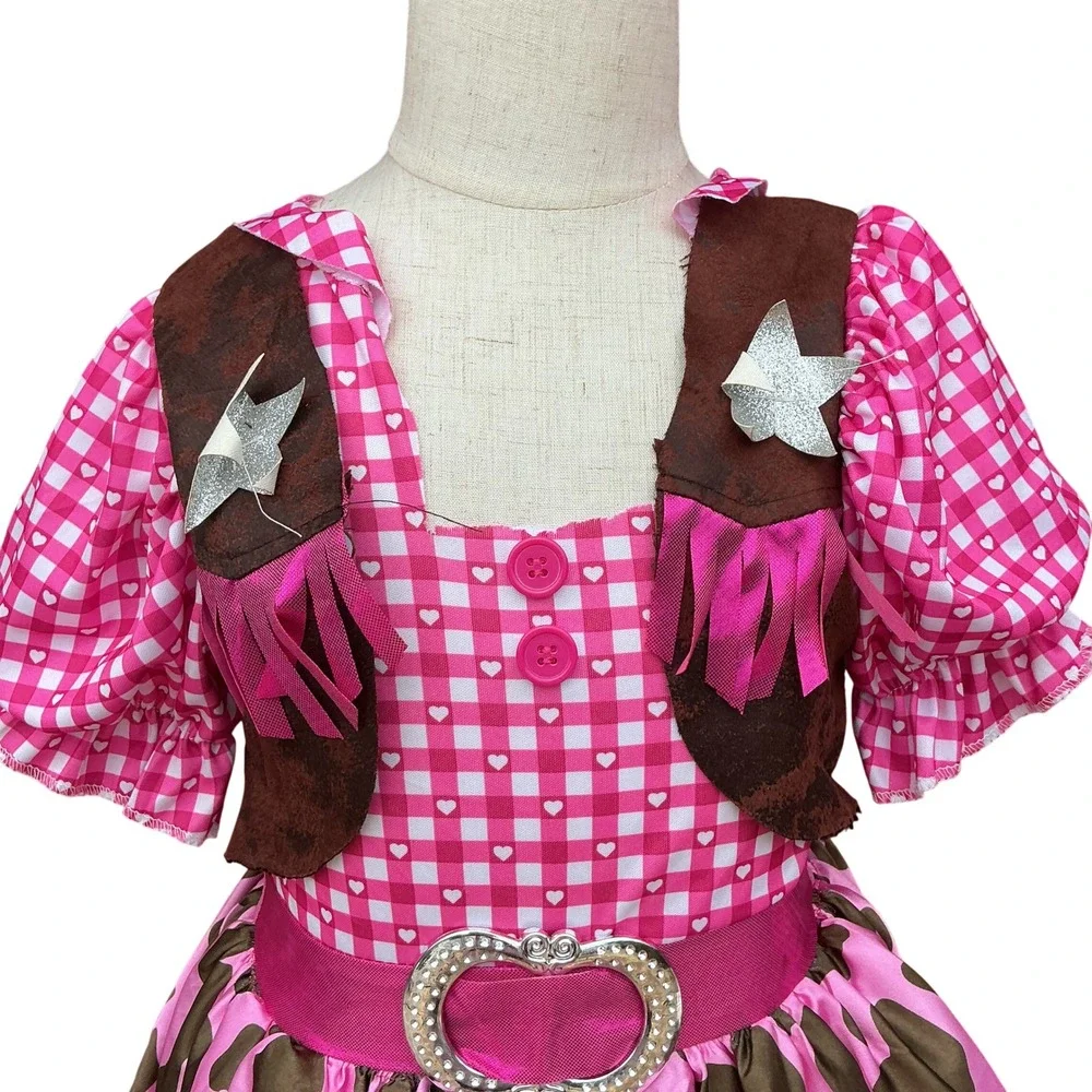 Cowgirl Costume Dress 3T-4T Pink Gingham Cow Print Western Rodeo Toy Story